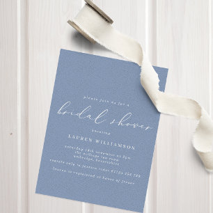 Invitación Caligrafía simple Dusty Blue Bridal Shower Invita
