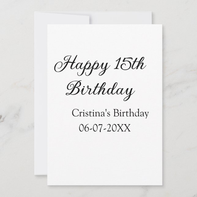 Invitación caligrafía simple mínimo feliz 15 cumpleaños (Anverso)