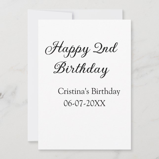 Invitación caligrafía simple mínimo feliz segundo cumpleaños (Anverso)