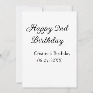 Invitación caligrafía simple mínimo feliz segundo cumpleaños