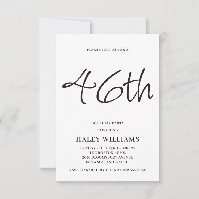 Invitación Caligrafía Simple Moderna Minimalista Cumpleaños 4 (Anverso)
