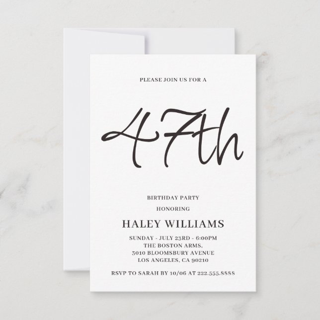 Invitación Caligrafía Simple Moderna Minimalista Cumpleaños 4 (Anverso)