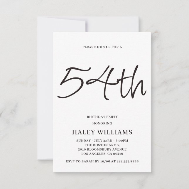 Invitación Caligrafía Simple Moderna Minimalista Cumpleaños 5 (Anverso)