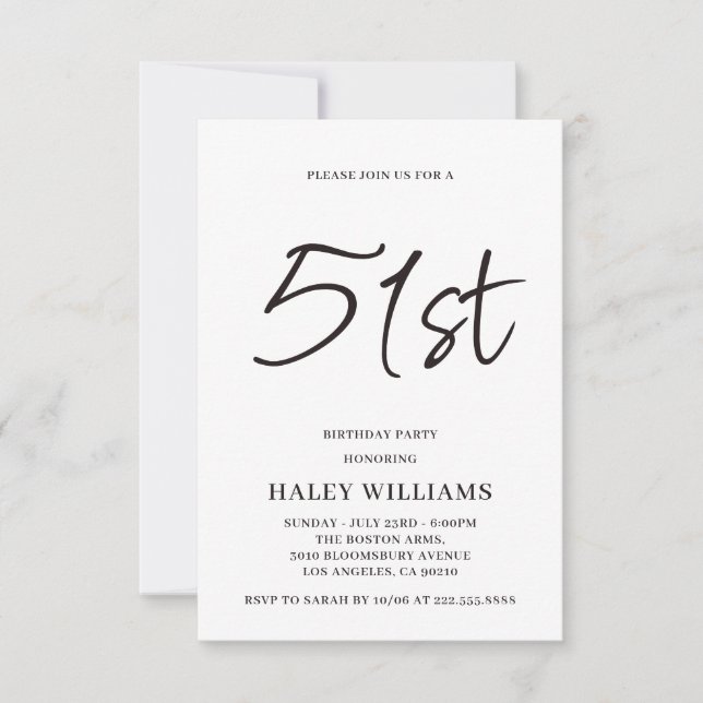 Invitación Caligrafía Simple Moderna Minimalista Cumpleaños 5 (Anverso)