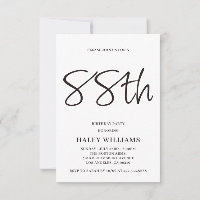 Invitación Caligrafía Simple Moderna Minimalista Cumpleaños 8 (Anverso)