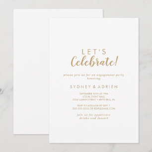 Invitación Caligrafía simple oro celebremos al Fiesta
