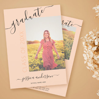 Invitación Caligrafía simple Pastel Graduado de Peach 2 Foto