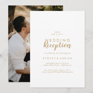 Invitación Caligrafía Simple Recepción de Boda de Foto Dorada