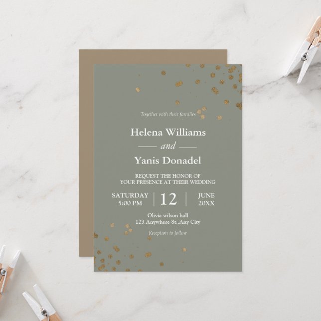 Invitación Caligrafía simple Sage Green & Gold (Anverso/Reverso In Situ)
