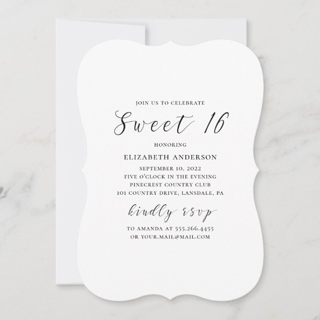 Invitación Caligrafía simple y moderna en blanco y negro Swee (Anverso)