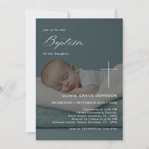 Invitación Caligrafía Sobreposición Foto Género Bautismo neut