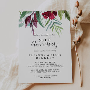 Invitación Caligrafía Tropical 50° Aniversario Boda