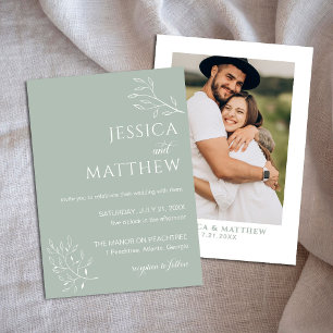 Invitación Caligrafía verde de la salvia floral de Boho con f