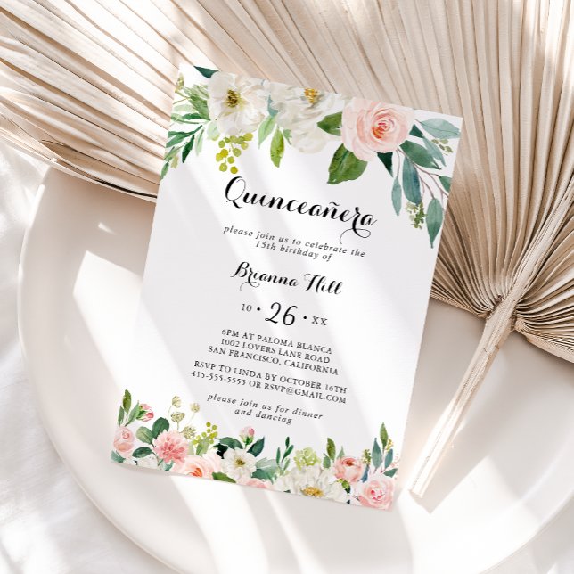 Invitación Caligrafía verde floral simple Quinceañera (Subido por el creador)