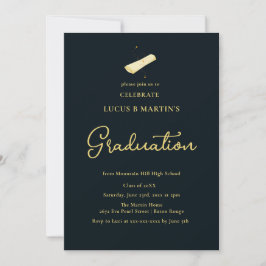 Invitación Caligrafía verde oscuro Elegante Graduación fotogr