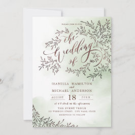 Invitación Caligrafía verde sabio boda floral rústico