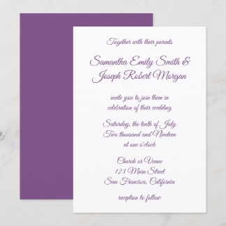 Invitación Caligrafía violeta púrpura