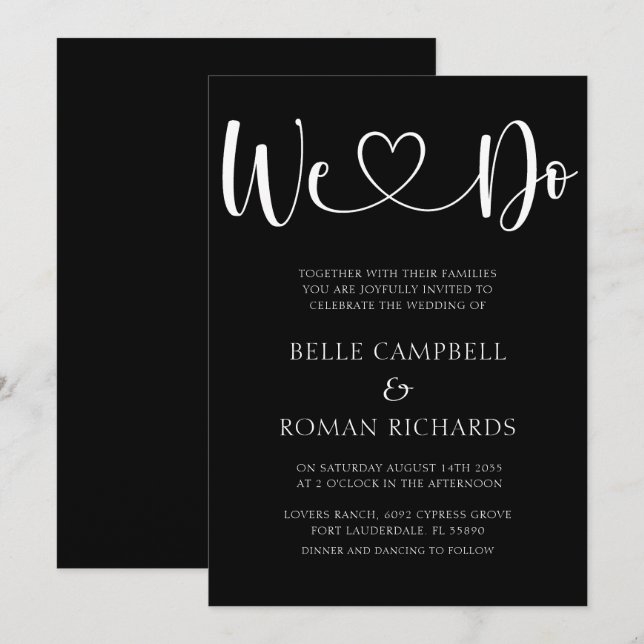 Invitación Caligrafía y Boda fotográfico del corazón blanco y (Anverso / Reverso)