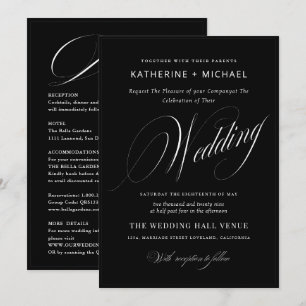 Invitación Caligrafía y detalles de guiones románticos Boda d