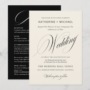 Invitación Caligrafía y detalles de guiones románticos Boda d
