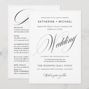 Invitación Caligrafía y detalles de guiones románticos Boda d