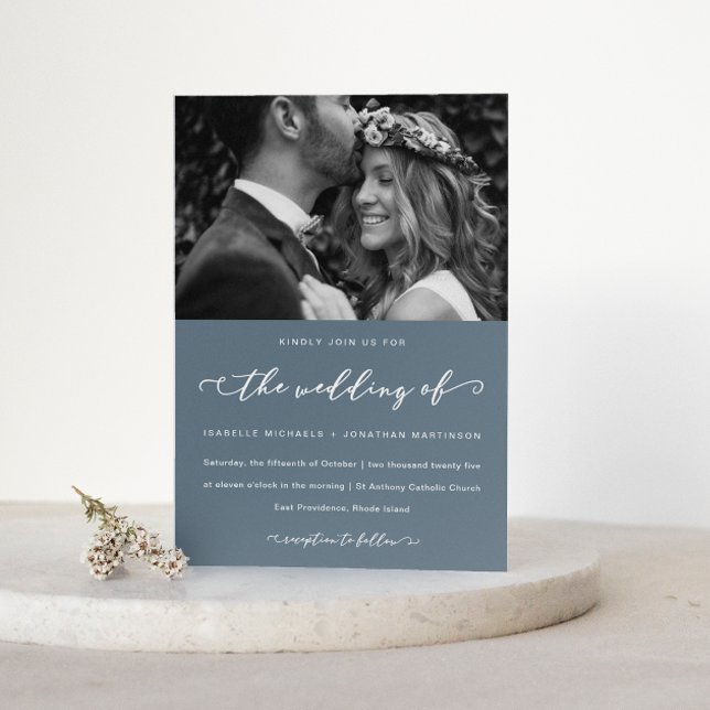Invitación Caligrafía y foto del Boda azul turbio (Subido por el creador)