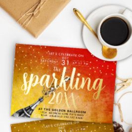 Invitación Caligráfica de Año Nuevo Dorada Brillan