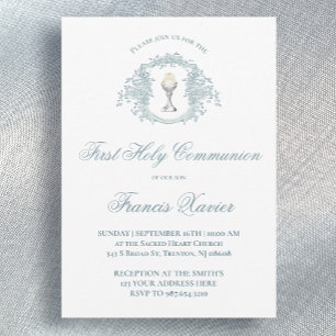 Invitación cáliz de cresta azul   Primera Comunión