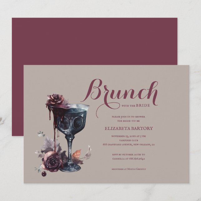 Invitación Cáliz de Flor de Brunch Gótico para Despedida de S (Anverso / Reverso)
