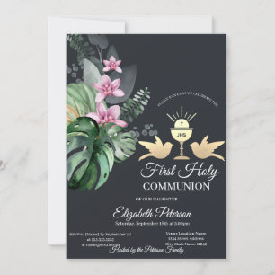 Invitación Cáliz de Flores Tropicales Primera Comunión  