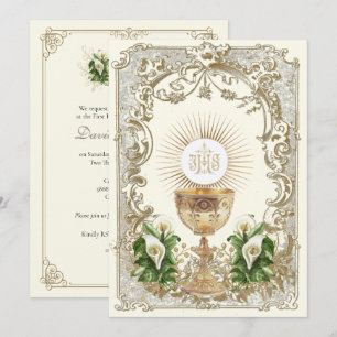 Invitación Cáliz de la Primera Comunión Eucaristía Lirio de C