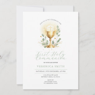Invitación Cáliz de oro con cruz para Primera Comunión minima