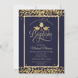 Invitación Cáliz de oro confeti azul marino