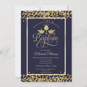 Invitación Cáliz de oro confeti azul marino 