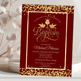 Invitación Cáliz de oro confeti rojo