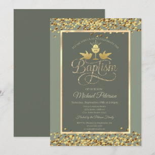 Invitación Cáliz de oro confeti verde salvia