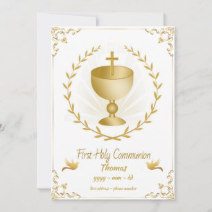 Invitación Cáliz de oro de Primera Comunión con borde ornamen