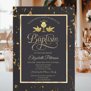 Invitación Cáliz de oro elegante Bautismo gris