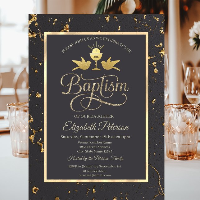 Invitación Cáliz de oro elegante Bautismo gris (Subido por el creador)