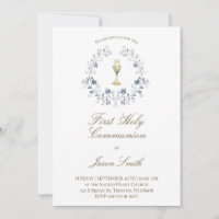 cáliz de primera comunión católica elegante azul