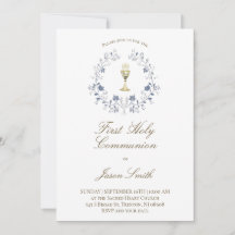 cáliz de primera comunión católica elegante azul