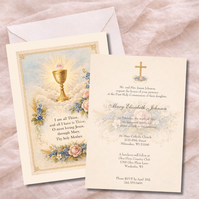 Invitación Cáliz de Primera Comunión Hostia Floral (Subido por el creador)