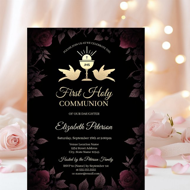 Invitación Cáliz de Rosas Rojo Oscuro Primera Comunión (Subido por el creador)
