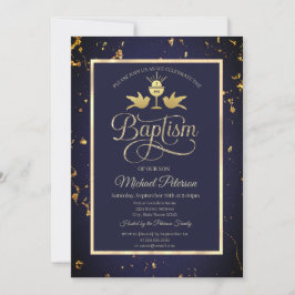 Invitación Cáliz dorado elegante Bautismo azul marino