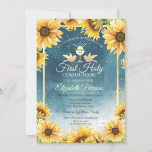 Invitación Cáliz Elegante Girasoles Primera Comunión 