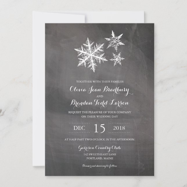 Invitación Calkboard de copas de nieve con escarcha de invier (Anverso)