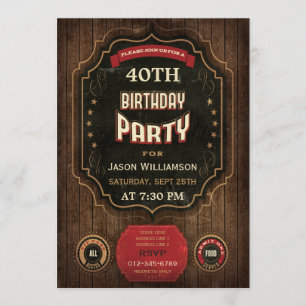 Invitación Calkboard Vintage de 40 años y madera