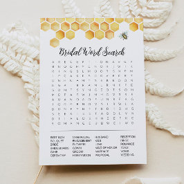 Invitación CALLA Bee Bridal Shower Word Search Game Card
