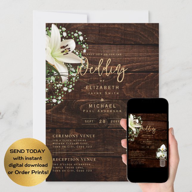 Invitación Calla blanca rusa Lilies Boda floral digital (Subido por el creador)