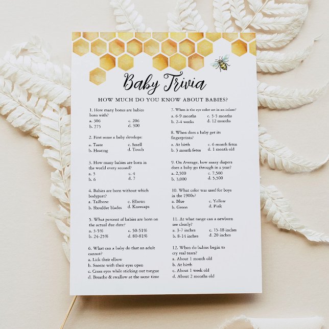 Invitación CALLA Honey Bee Trivia Baby Shower Game Card (Subido por el creador)